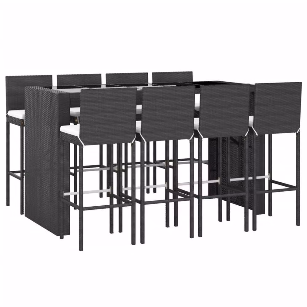 Berkfield Home 9 Piece Black Poly Rattan Garden Bar Set with Cushions – 3