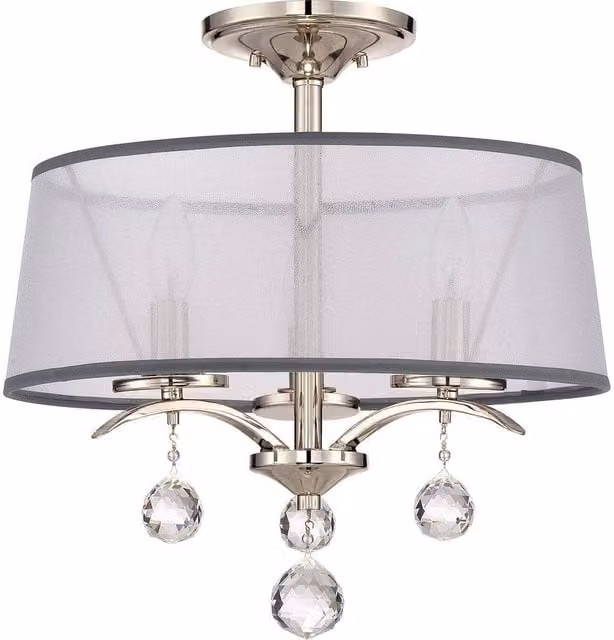 Netlighting Whitney 3 Light Semi Flush Pendant in Imperial Silver Finish with E14 Base