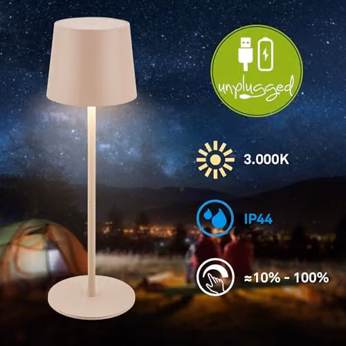 Briloner Beige Rechargeable LED Table Lamp, Dimmable Touch Control Reading Light, H 33 cm x W 11 cm x D 11 cm – 2