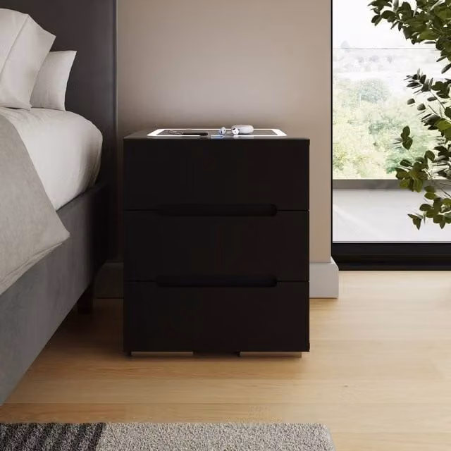 GFW Riley 3 Drawer Smart Bedside Table with Integrated Lighting in Black