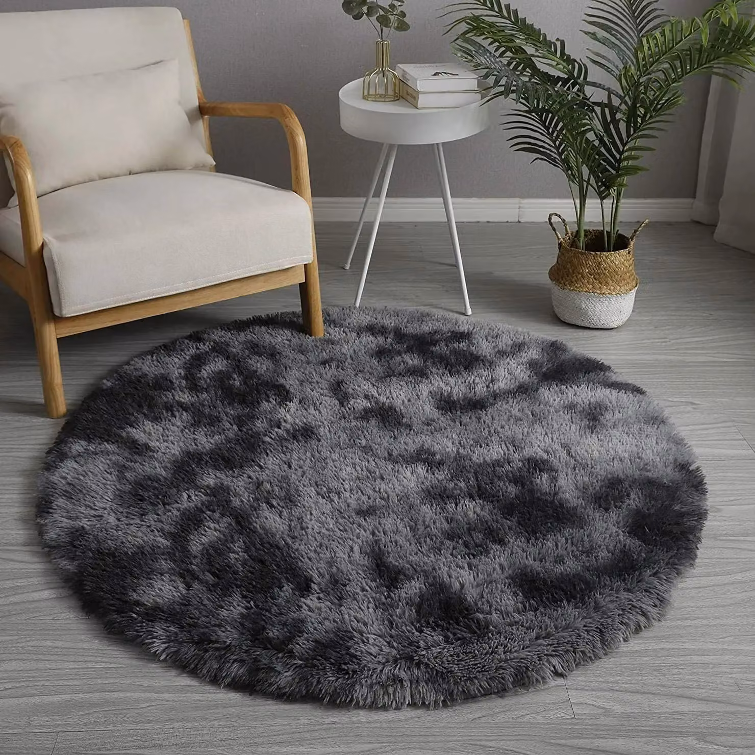 AKA Grey Round Faux Fur Soft Touch Rug, Diameter: 180 cm – 3