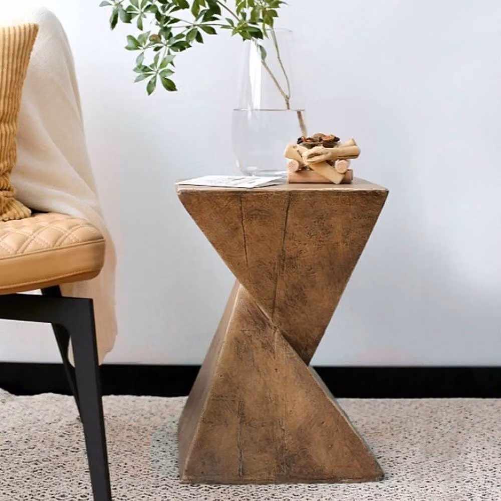 VOGREX Brown Concrete Indoor Outdoor Sofa Side Table and Pedestal Accent Lamp – 4