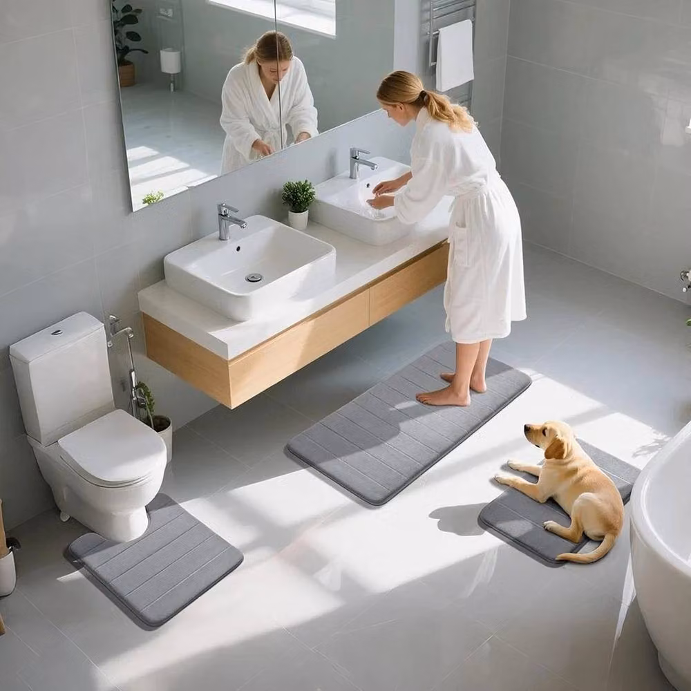 Pawnora 3 Piece Coral Fleece Bath Mat Set in Grey – 2