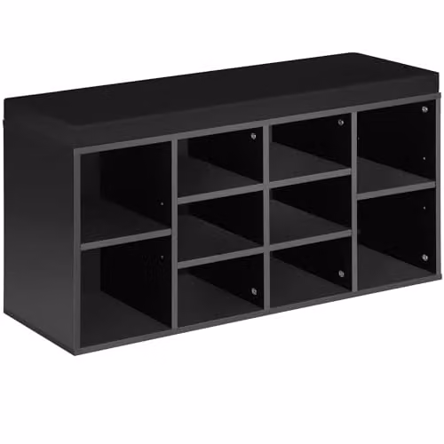 tectake Shoe Rack Max in Black with Adjustable Shelves and Fabric Seat Cushion – 1