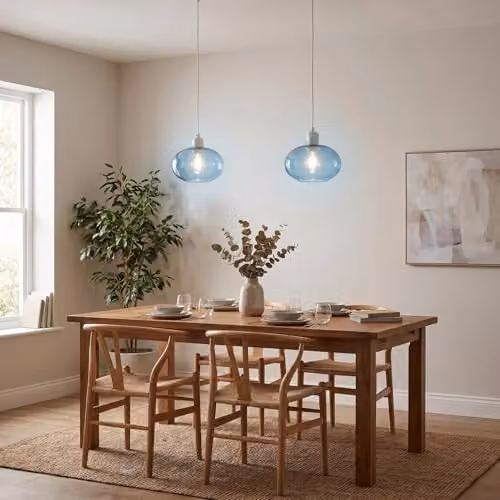 Happy Homewares Modern Blue Oval Blown-Glass Pendant Light Shade, W: 20 cm, H: 13 cm – 2