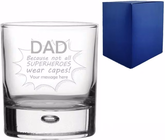 Uniqueful Personalised Superhero Dad Engraved Bubble Whisky Glass, Transparent – 1