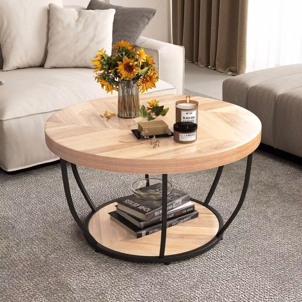 Havendro Home Round Wood Accent Table in Brown with Sled Base – 3