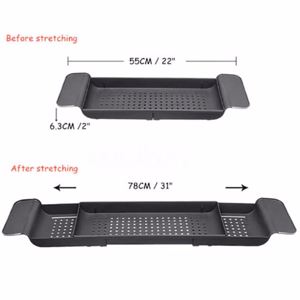 KORVIXA Black and Grey Extendable and Rustproof Bath Tub Caddy – 2