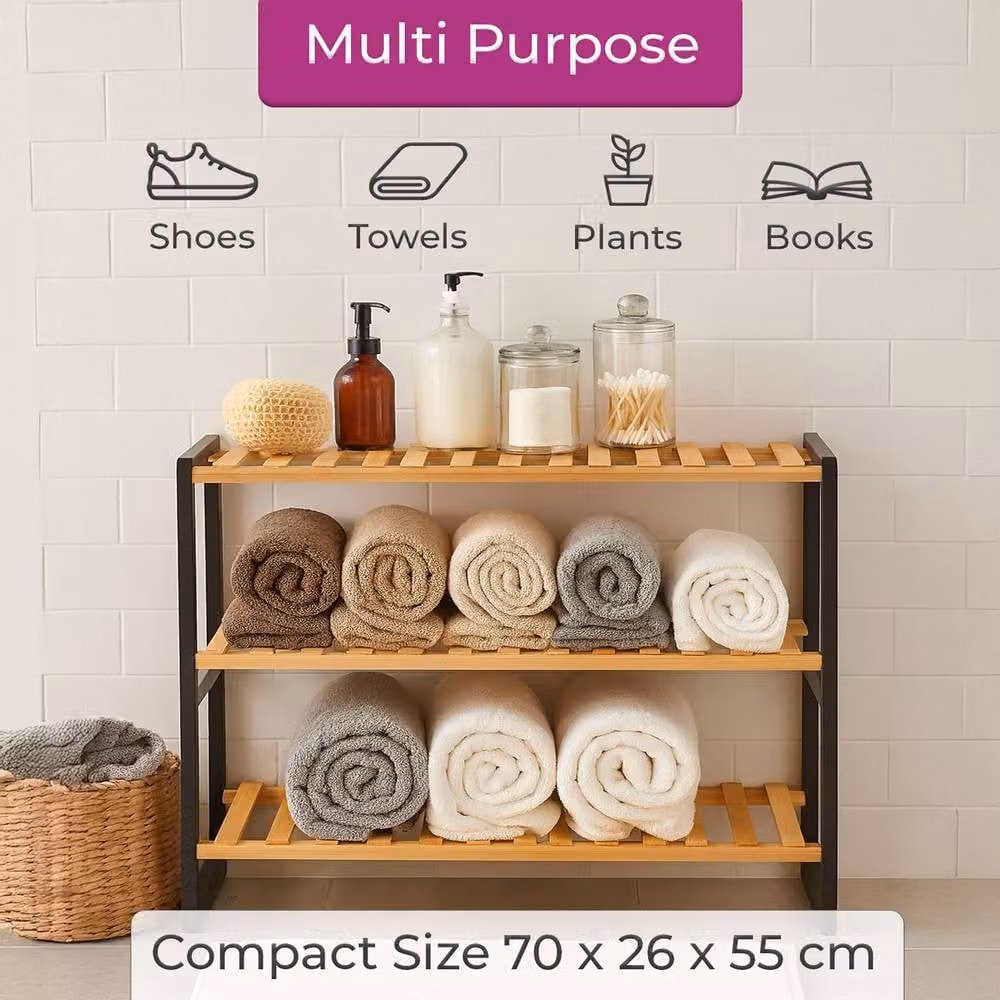 Neo 3 Tier Bamboo Wooden Shoe Storage Rack in Multicolour – 2