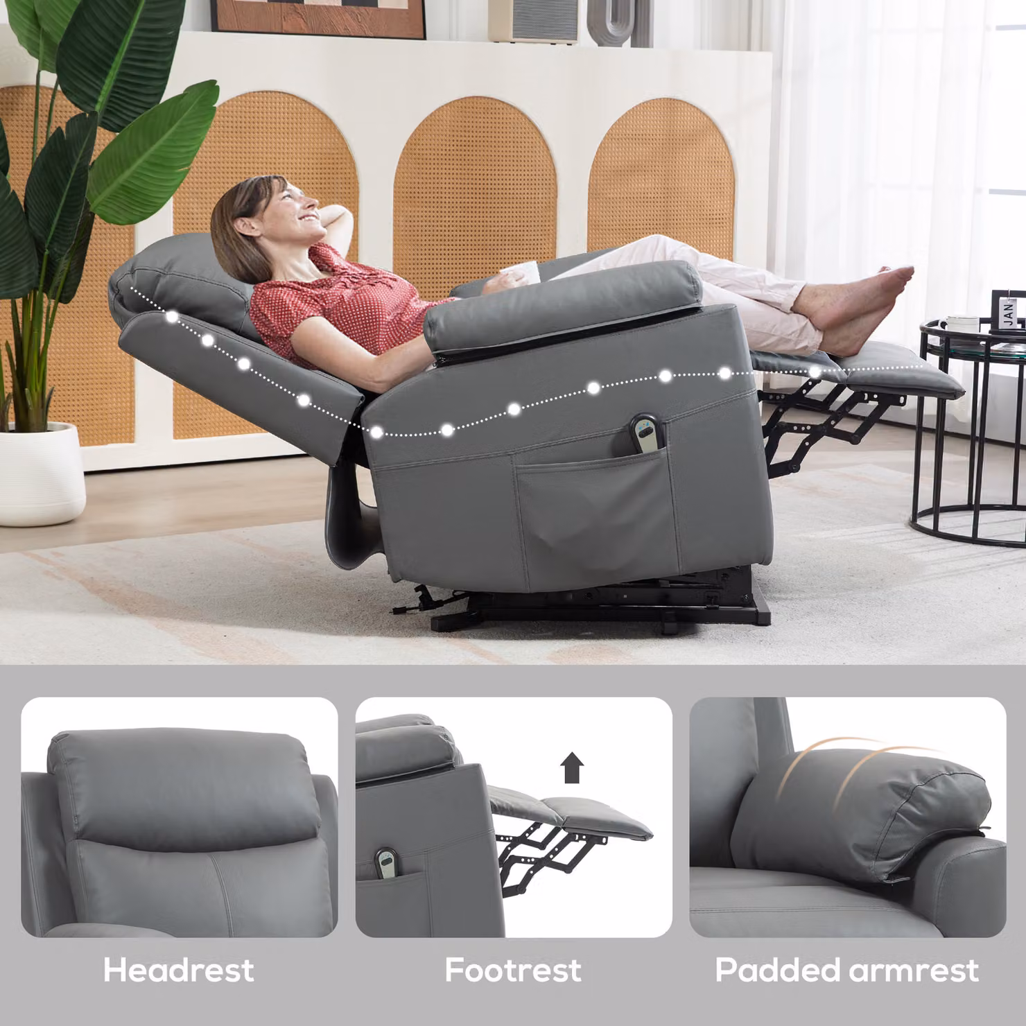HOMCOM Charcoal Grey Power Riser Recliner Chair with Lift Assist and Remote Control – 5