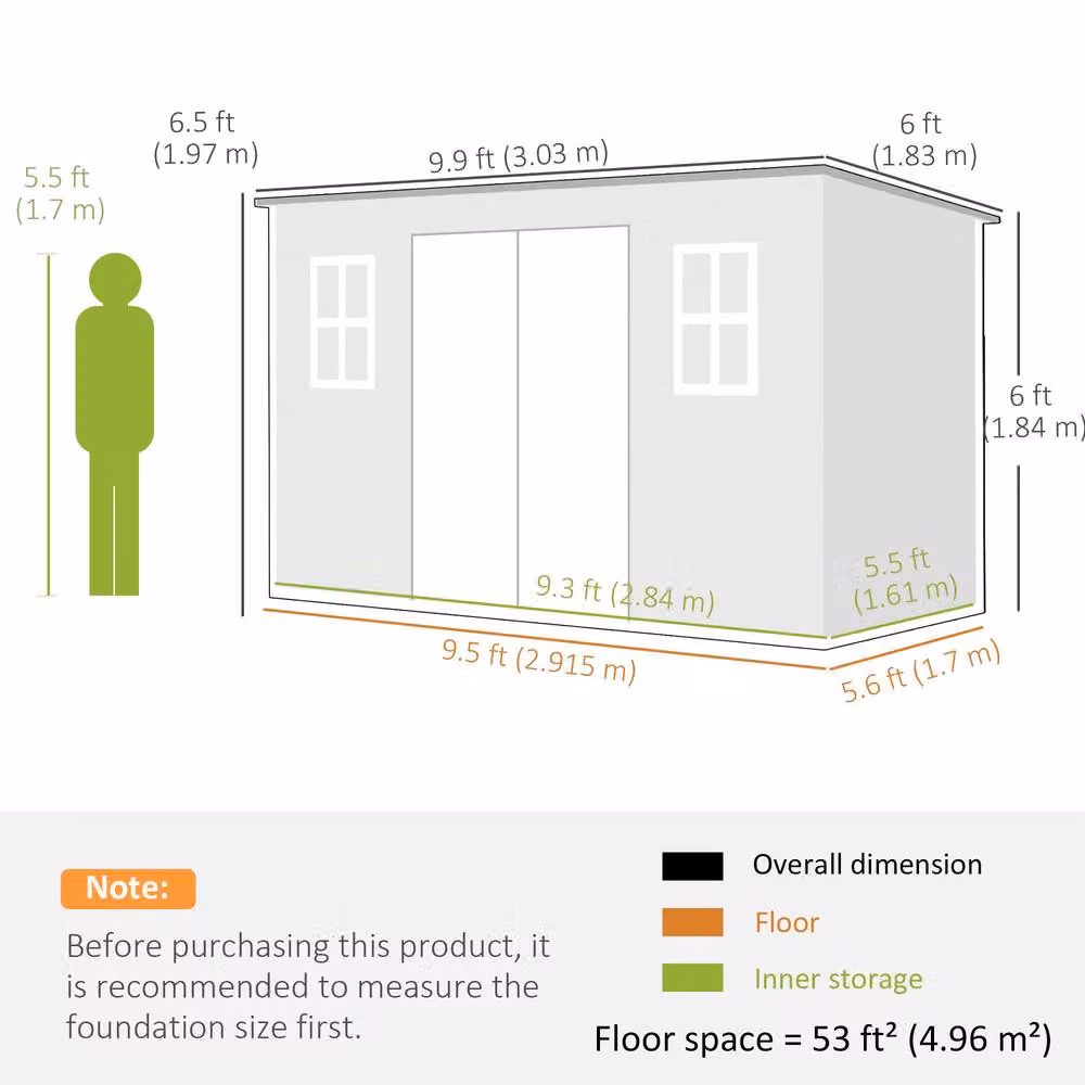 Outsunny Grey Plastic Garden Shed with Floor, Window and Lockable Doors, W: 300 cm, D: 184 cm, H: 182.88 cm – 3