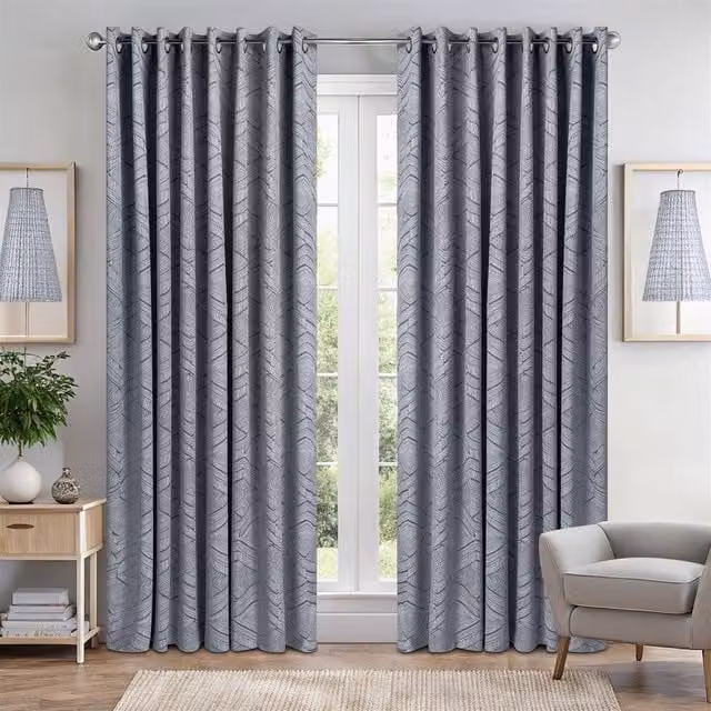 Luxury Living Silver and Black Geometric Aztec Print Eyelet Blackout Curtains, Width: 229 cm, Height: 183 cm