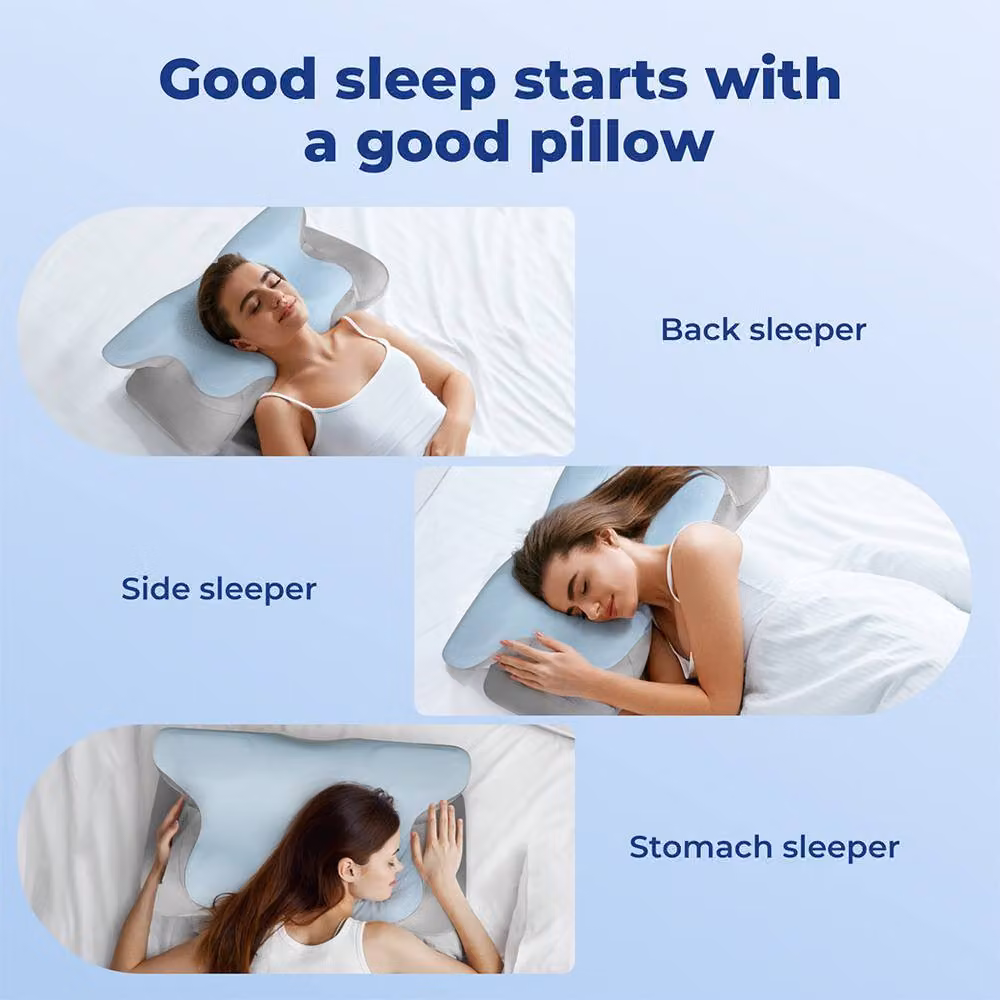 Lavio Contour Orthopaedic Memory Foam Pillow in Blue with Removable Breathable Cover for Cervical Pain Relief – 2