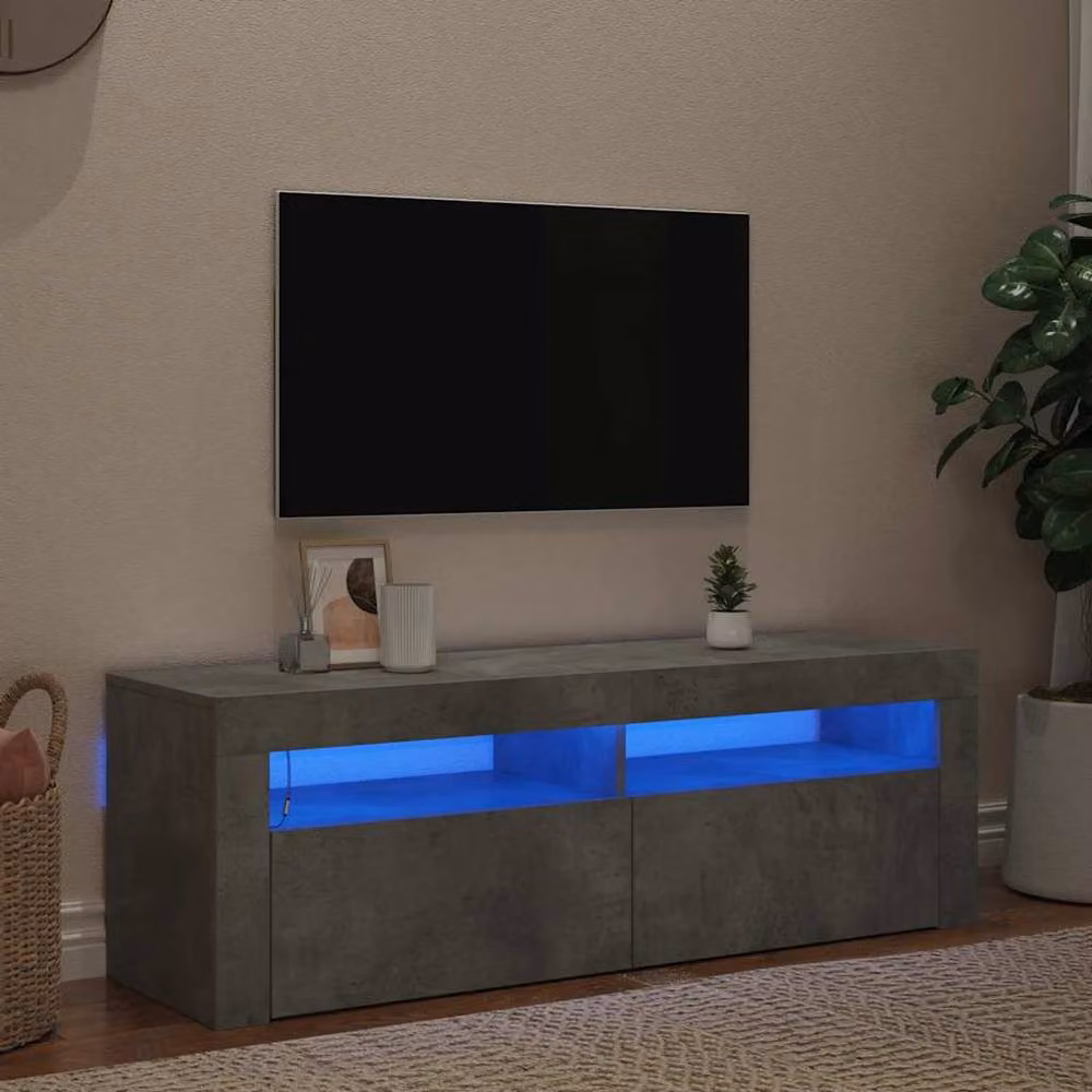 Berkfield Home TV Cabinet with LED Lights in Concrete Grey, W/D/H: 120 x 35 x 40 cm – 2