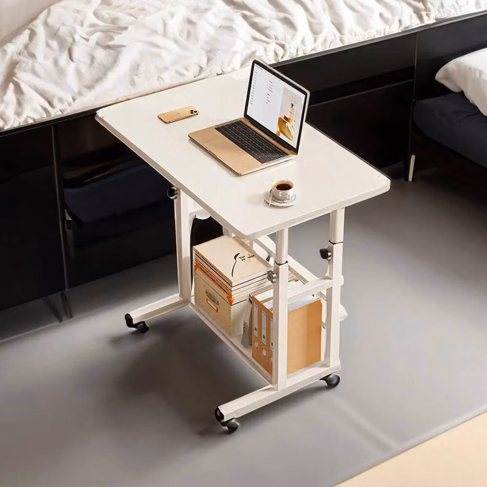 EONLION Height Adjustable Manual Crank Computer Desk in White, Width: 100 cm – 4
