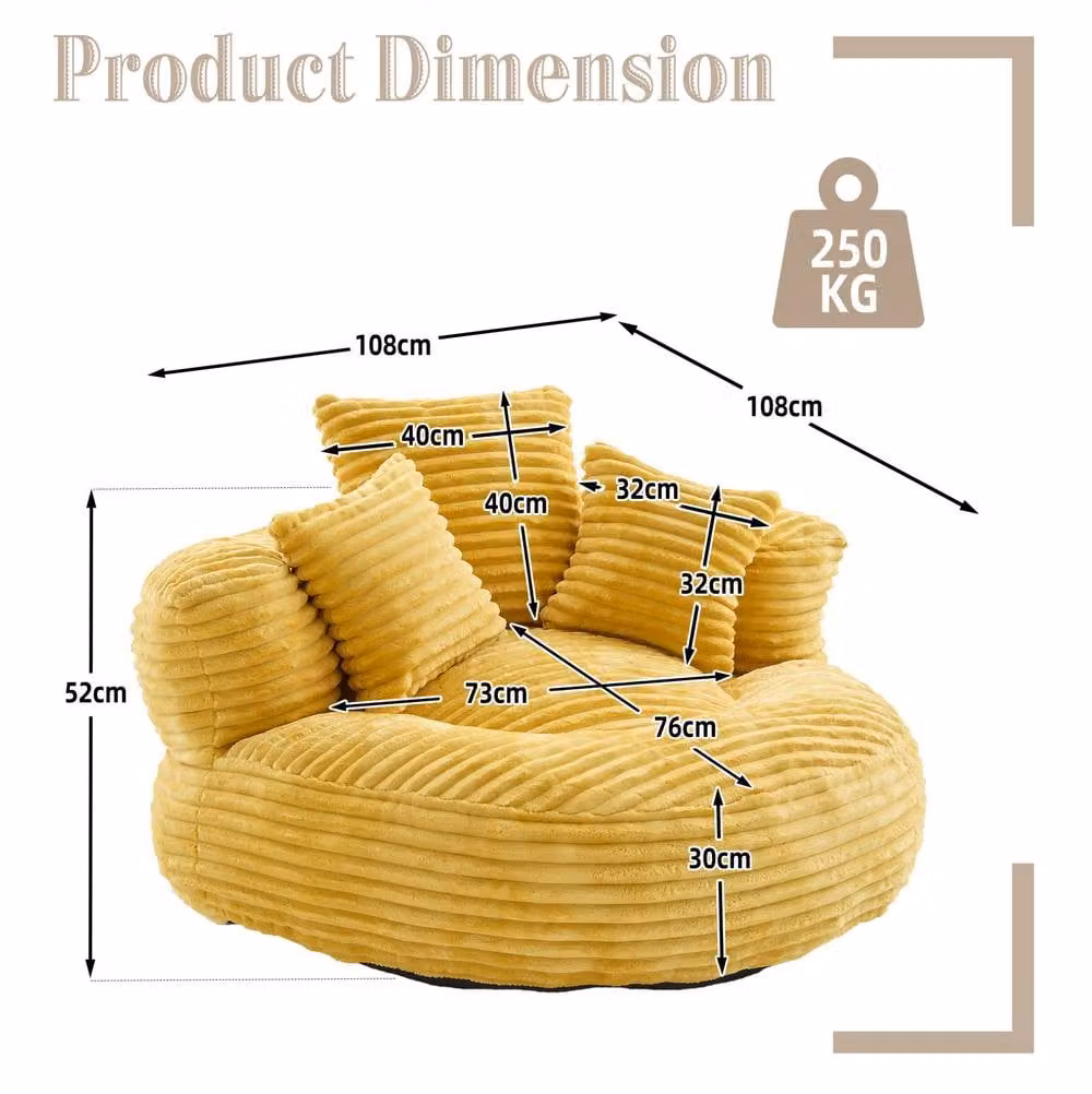 STILVORA Bean Bag Chair with Armrests and 3 Pillows, Yellow – 2