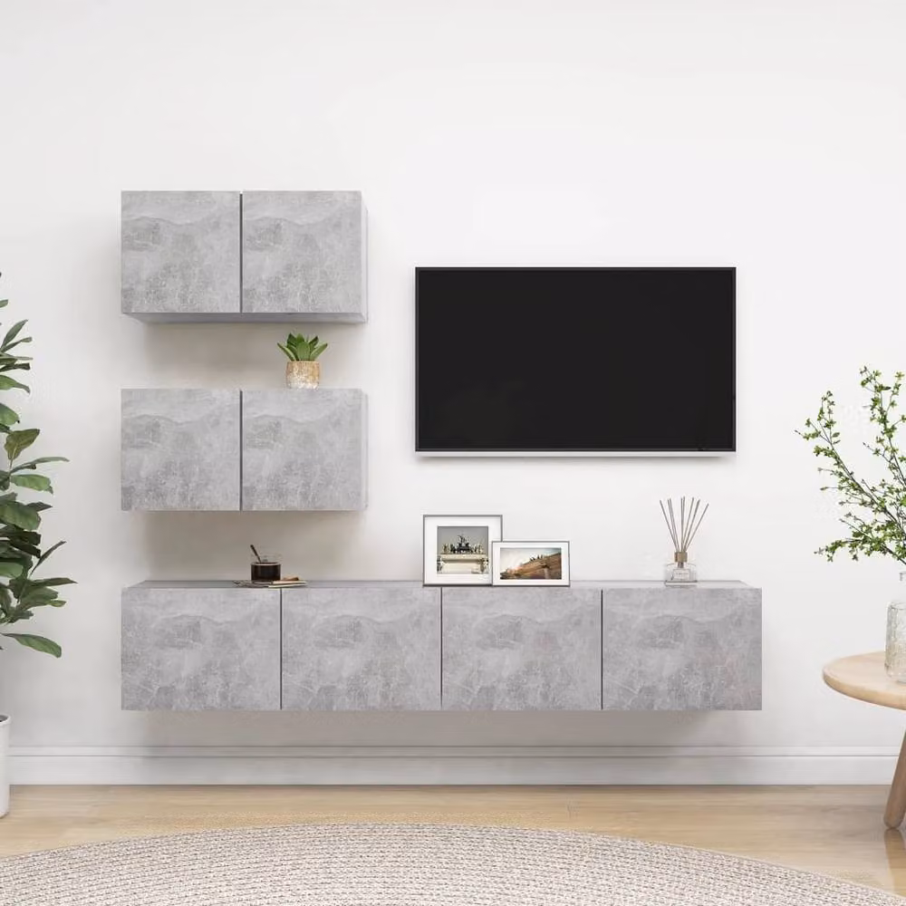 Berkfield Home Modern 4 Piece TV Cabinet Set in Concrete Grey Engineered Wood – 1