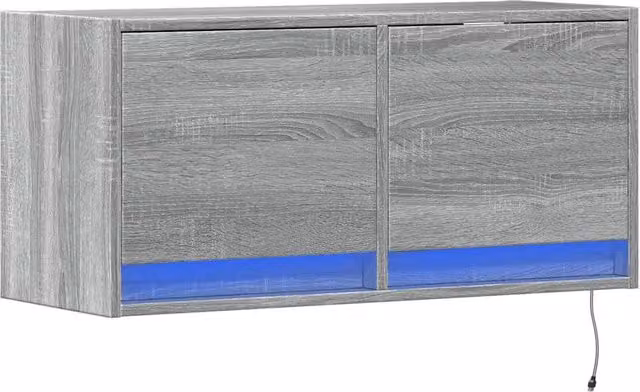 Berkfield Home TV Wall Cabinet with LED Lights in Grey Sonoma, W/D/H: 80 x 31 x 35 cm – 1