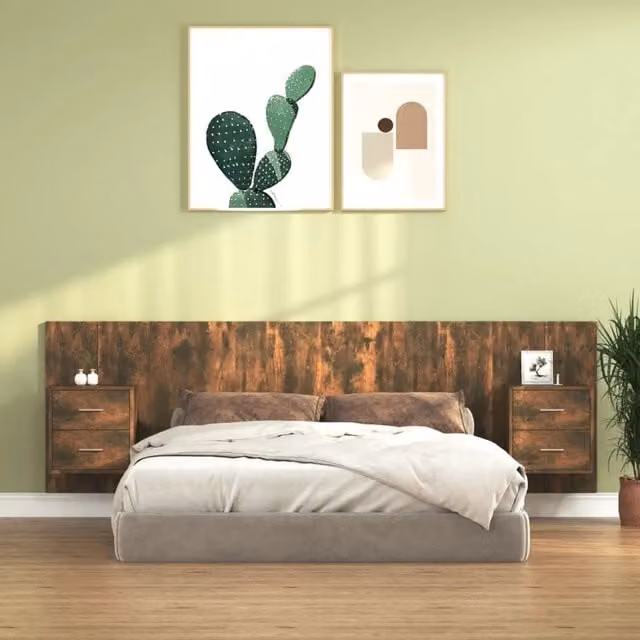 Berkfield Home Bed Headboard with Integrated Nightstand Cabinets in Smoked Oak Brown Engineered Wood