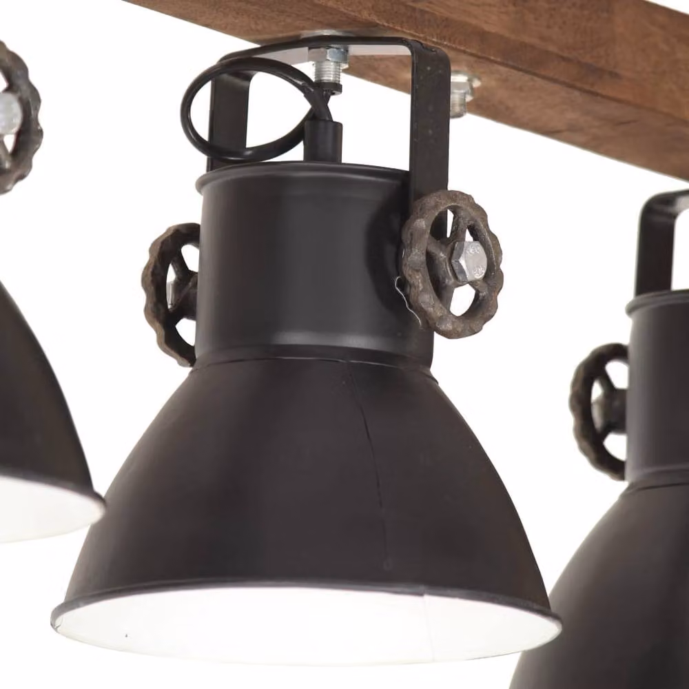 Berkfield Home Industrial Ceiling Lamp in Black and Brown Mango Wood with E27 Socket – 2