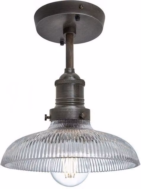 Industville Brooklyn Glass Dome Flush Mount Ceiling Light in Dark Grey with Transparent Glass and Pewter Holder, Diameter: 20.32 cm