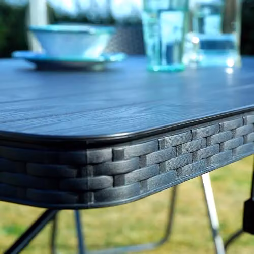 Garden Gear 5ft Folding Rectangular Table in Black Rattan and Wood Effect with Powder Coated Steel Frame – 5