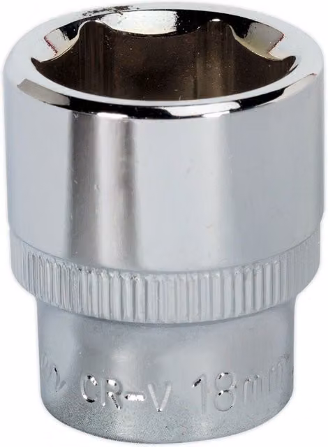 Loops 18mm Forged Steel Drive Socket with 3/8 inch Square Drive in Silver Chrome Vanadium