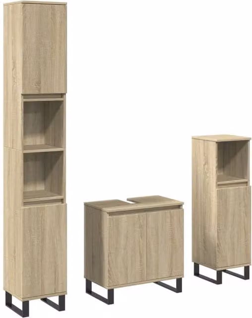 Berkfield Home 3 Piece Industrial Bathroom Furniture Set in Sonoma Oak and Beige – 1