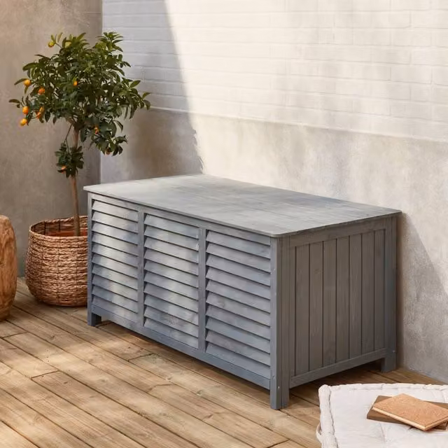 sweeek Grey Lacquered Wooden Storage Box with Soft Close Lid, 330L – 1