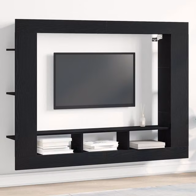 Berkfield Home Modern Wall-Mounted TV Cabinet in Black Oak, W/D/H: 152 x 22 x 113 cm – 1