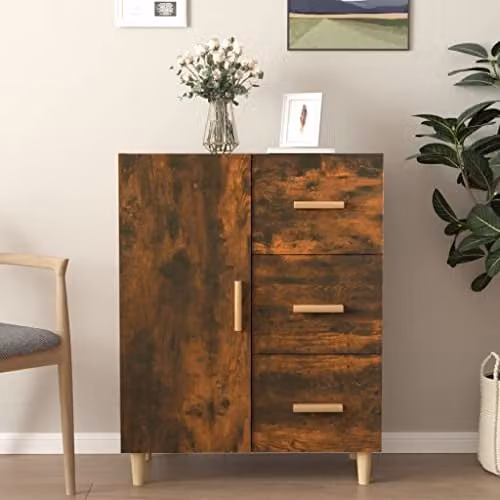 vidaXL Modern Smoked Oak Sideboard in Brown, W/D/H: 69.5 x 33 x 90 cm – 2