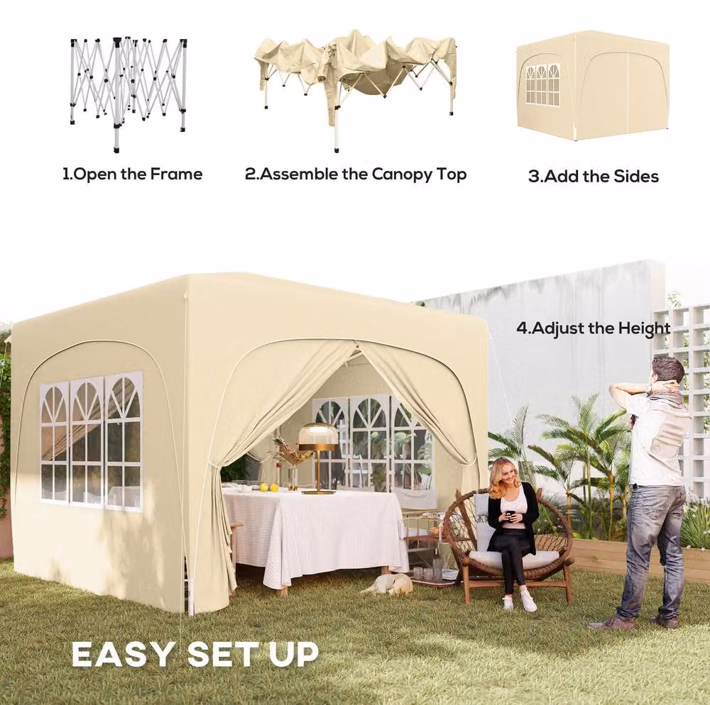 STILVORA Pop-Up Gazebo with Windows and Door, Beige, W/D/H: 300 x 300 x 273 cm – 6