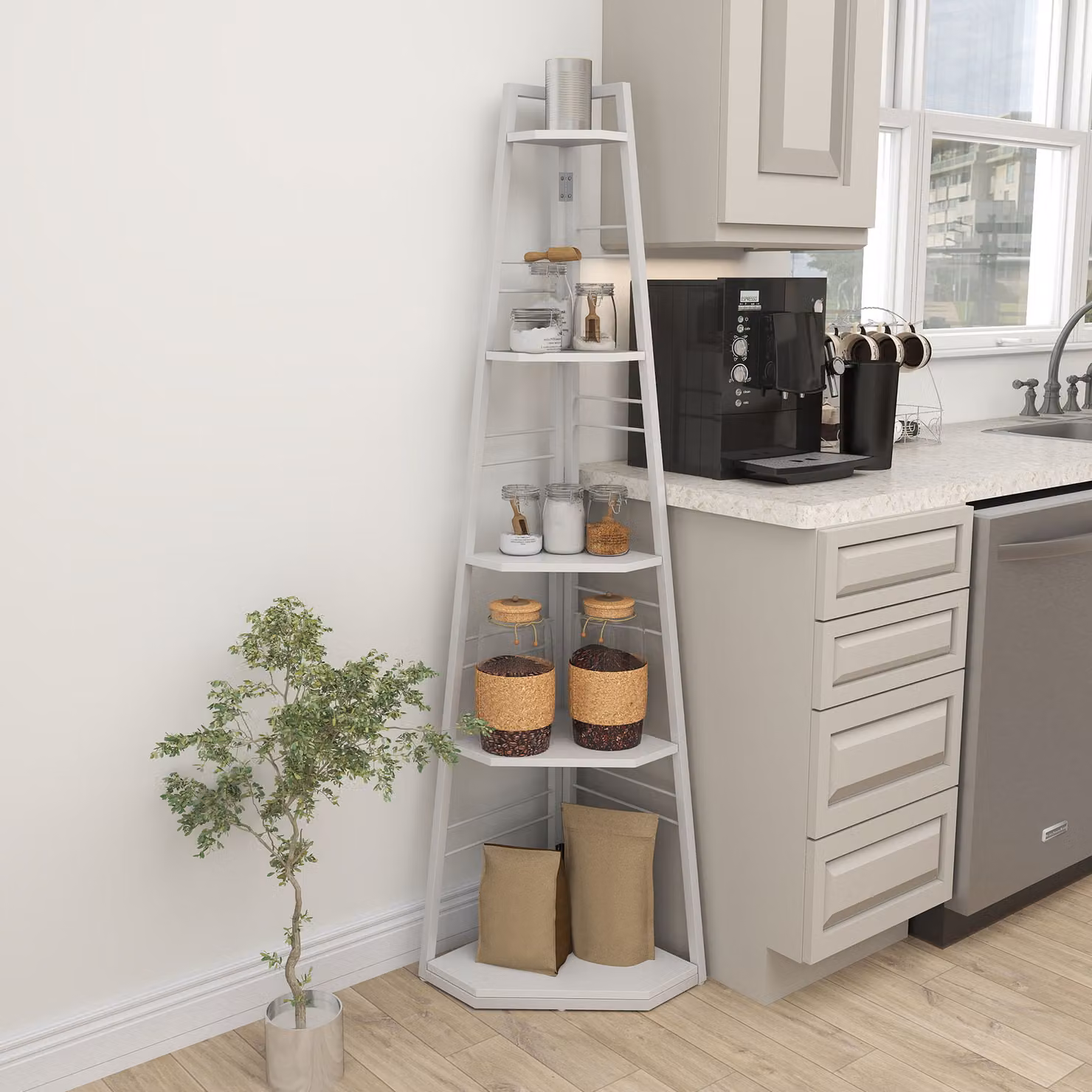 HOMCOM 5-Tier Freestanding Corner Shelf in White – 4