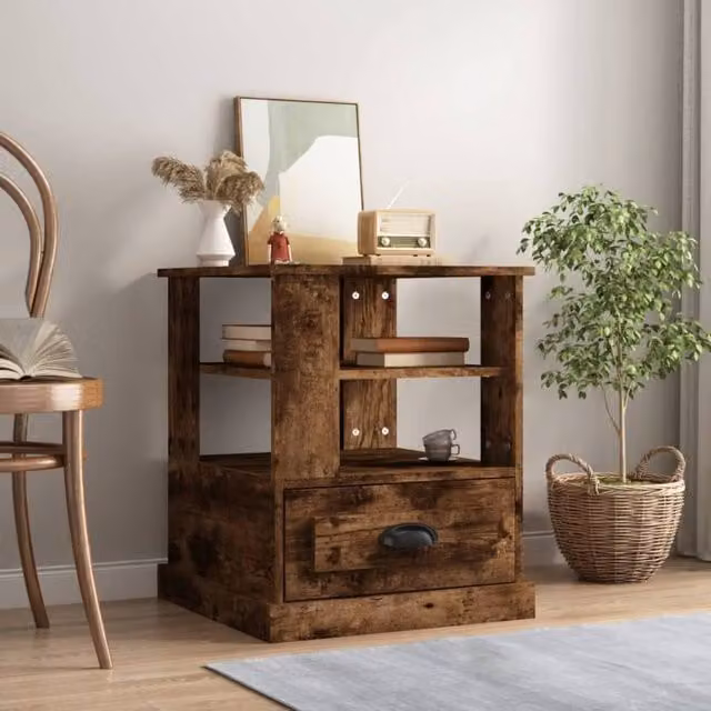 Berkfield Home Smoked Oak Side Table in Brown, W/D/H: 50 x 50 x 60 cm