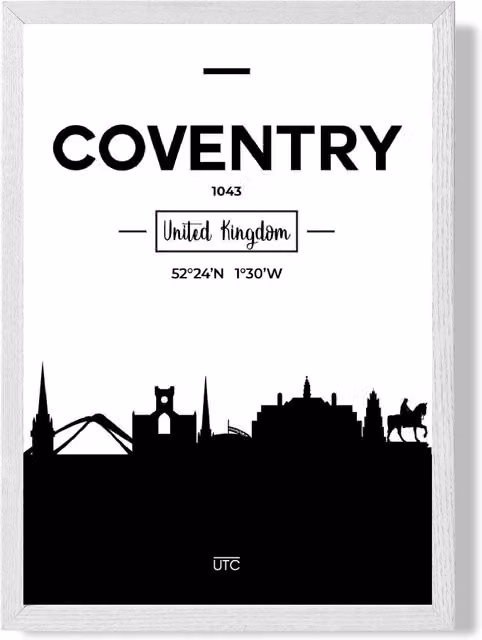 ARTZE Coventry Black and White City Skyline Framed Print with White Frame – 1