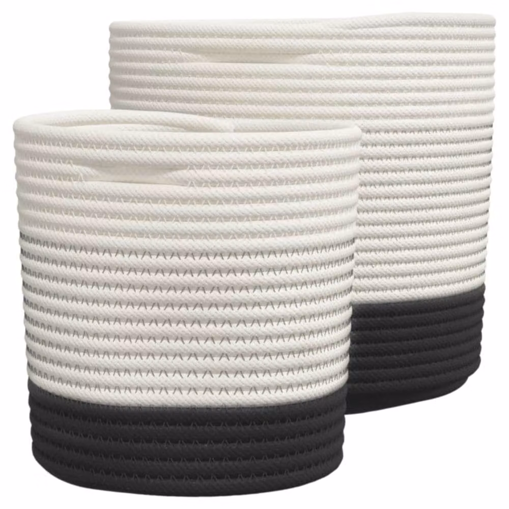 Berkfield Home Set of 2 Open Weave Cotton Storage Baskets in White, Black and Multicolour – 3