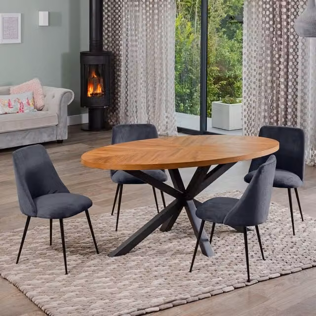 Artemis Home Dosenna Oval Dining Table Set with 4 Morandi Velvet Chairs in Grey and Black