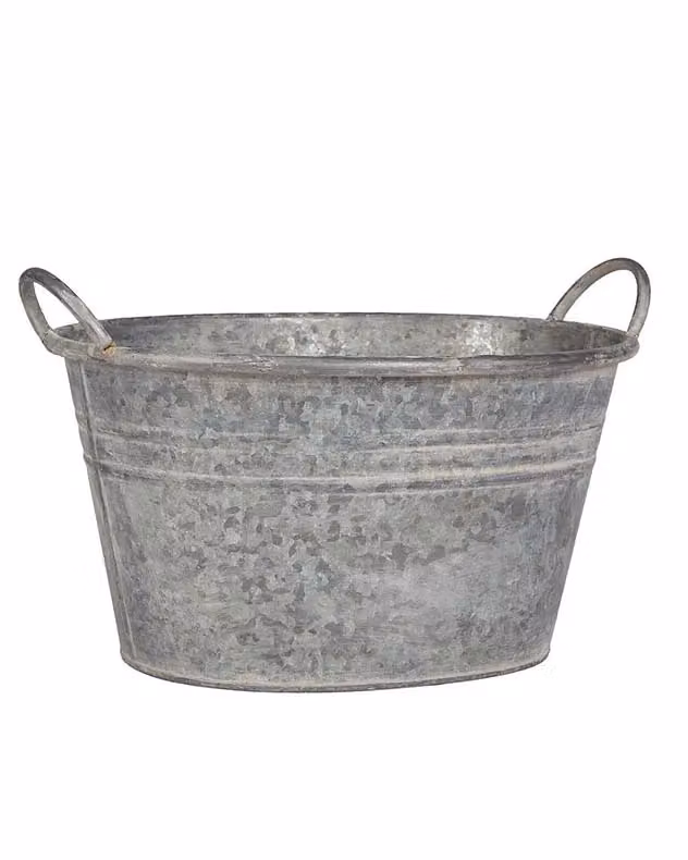 Dibor Vintage Grey Galvanised Steel Trough Bucket Flower Pot with Handles, Diameter: 29 cm, Height: 47 cm – 2