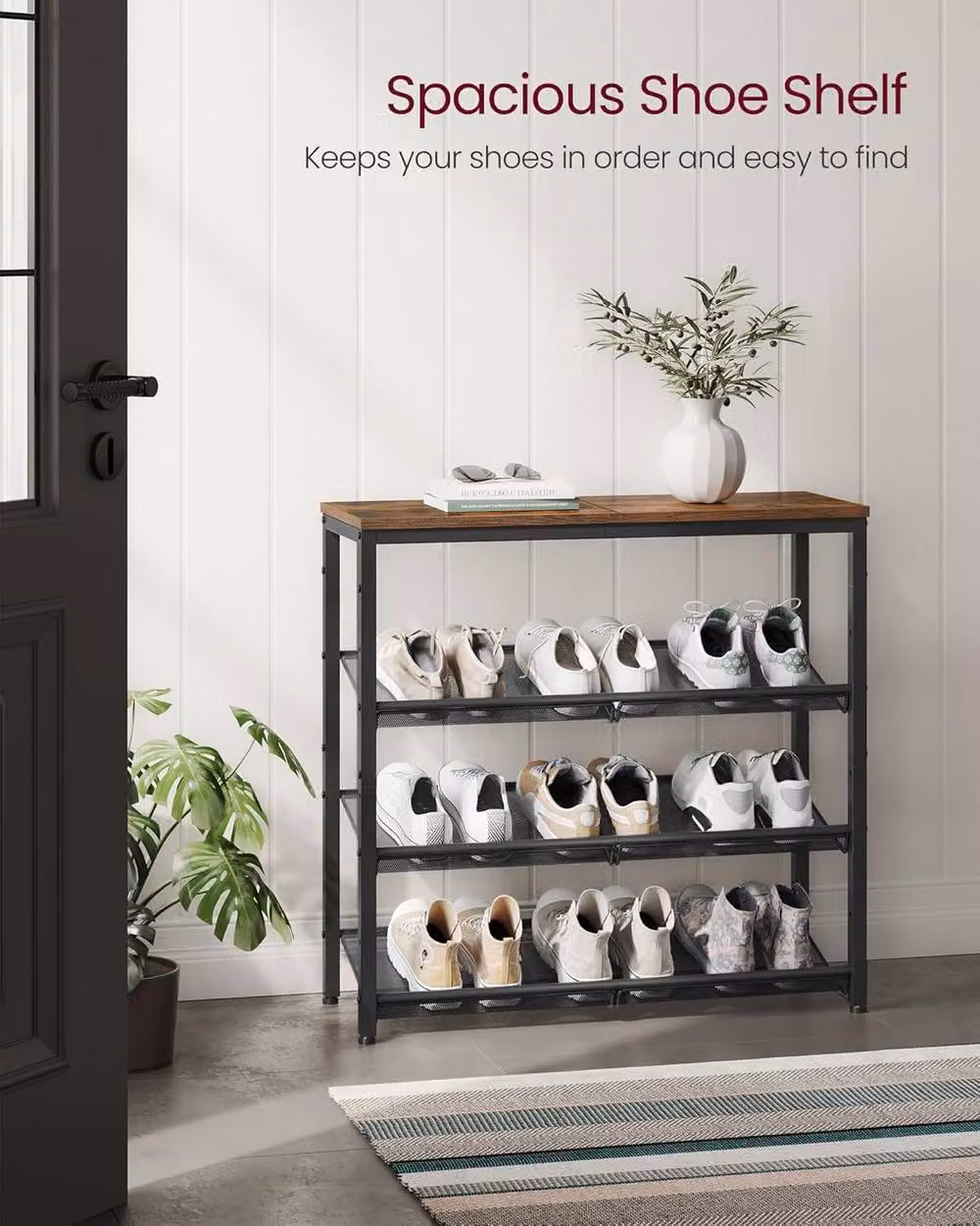 VASAGLE Adjustable Industrial Shoe Rack with Steel Frame and MDF Shelves in Brown – 2
