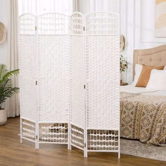 STILVORA 4 Panel Folding Privacy Screen Room Divider in White