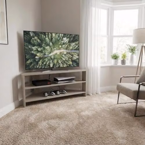 FWStyle Putty Corner TV Unit in Light Beige, H 45 x W 110 x D 36 cm – 1