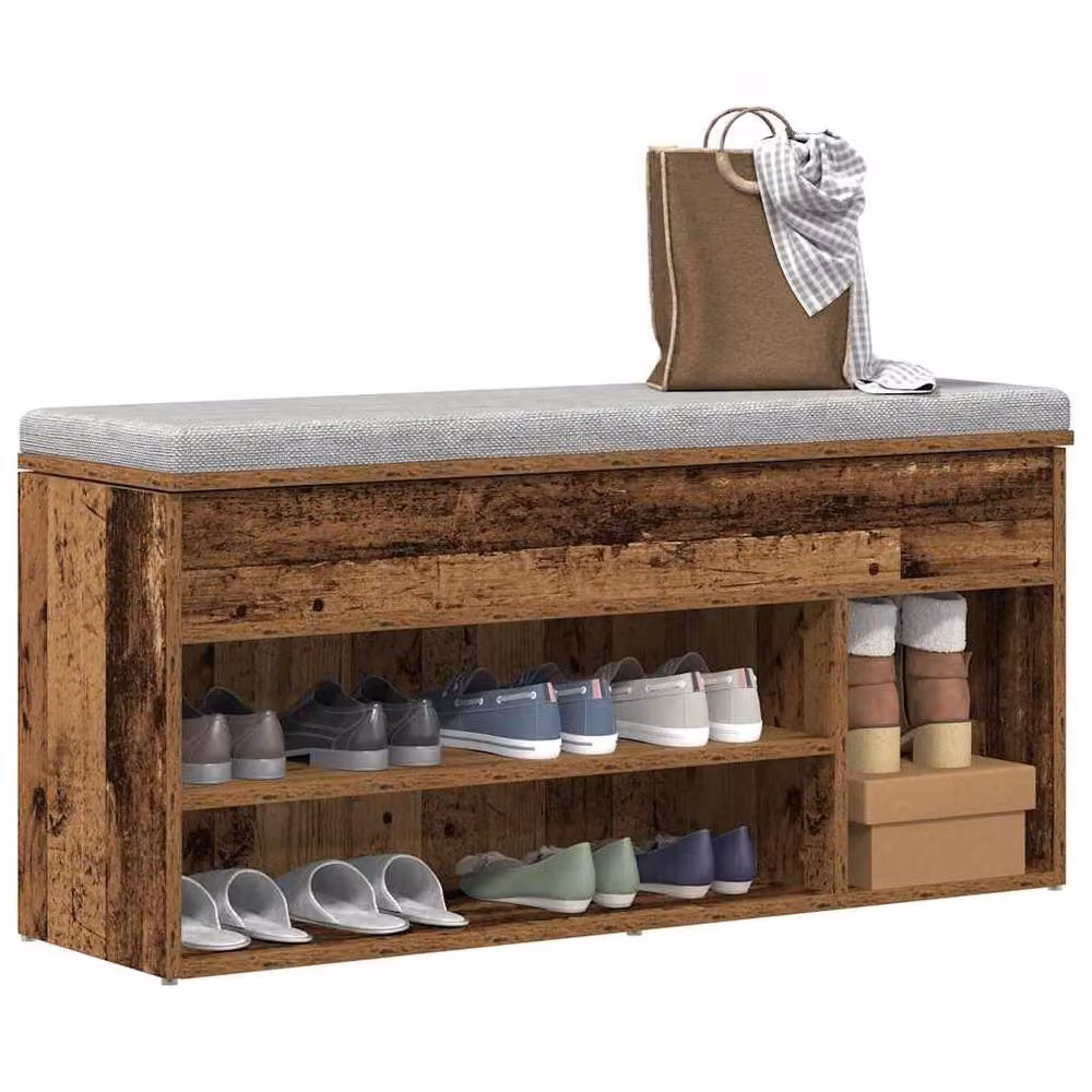 Berkfield Home Shoe Bench in Old Wood Brown, W/D/H: 102 x 30.5 x 45 cm – 1