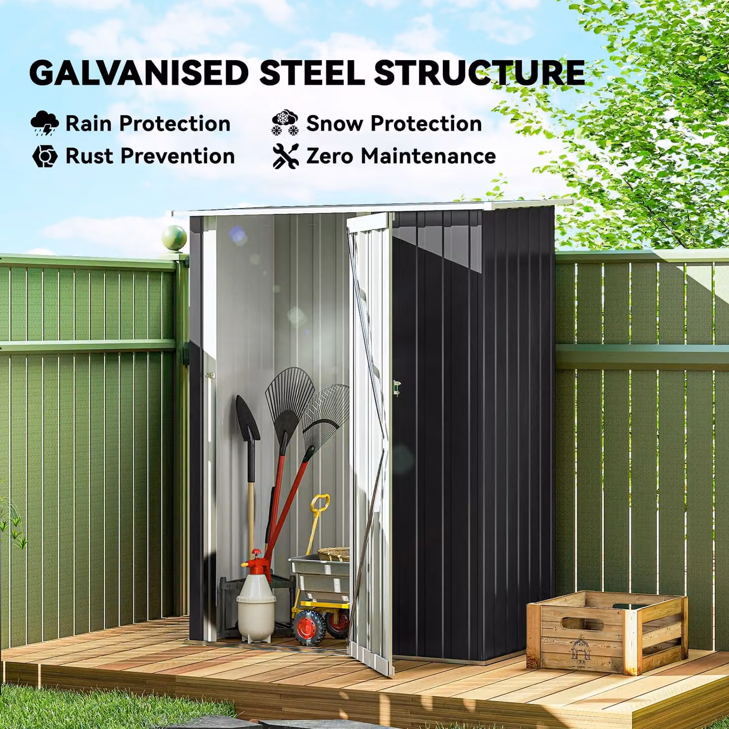 OUTSUNNY Grey Steel Outdoor Storage Pent Garden Shed with Lockable Door – 4