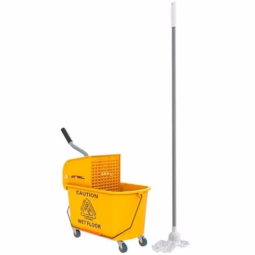 HOMCOM Mop Bucket with Wringer and Wheels, 20 Litre, Yellow – 1
