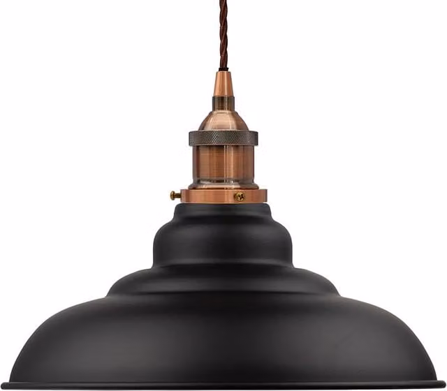 SE Home St Edmund's Suspended Pendant Light in Matt Black and Antique Copper with Brown Twisted Detail