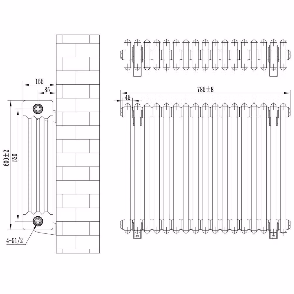 Monstershop Traditional 4 Column Steel Radiator, Black, W: 60.0 cm, H: 78.5 cm – 5