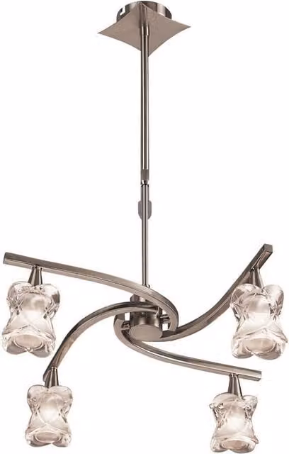 Rosa Telescopic Convertible Ceiling Pendant Semi Flush Light in Satin Nickel with Transparent Glass, Diameter: 48 cm