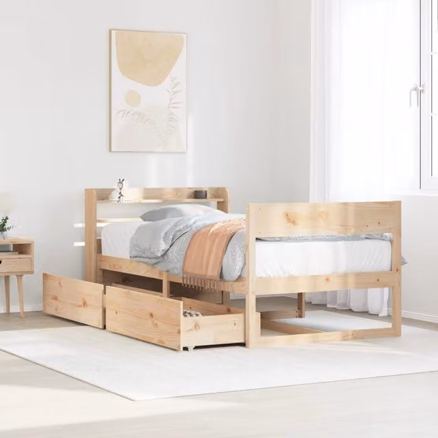 Berkfield Home Rustic Solid Wood Pine Bed Frame in Brown, W/D/H: 90 x 200 cm