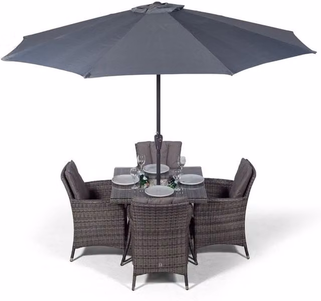 Giardino Savannah Square Rattan Patio Dining Set with Ice Bucket Drinks Cooler in Grey