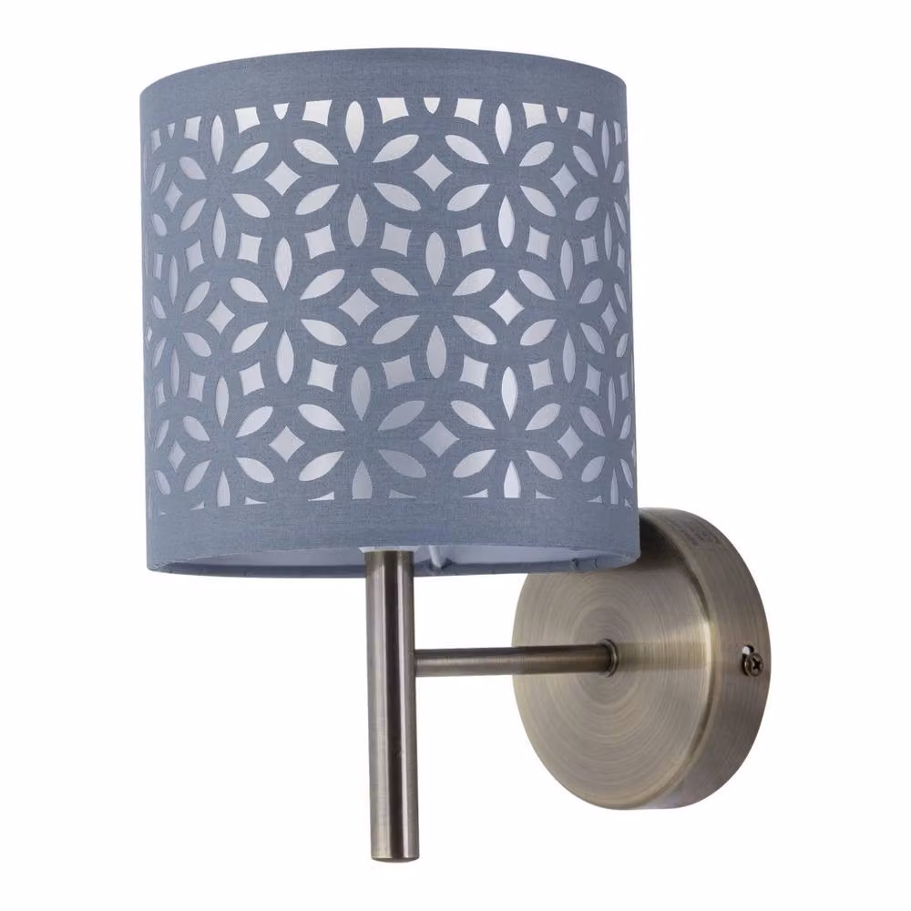 First Choice Lighting Brea Set of 2 Antique Brass Wall Lights with Grey Fabric Shade – 2